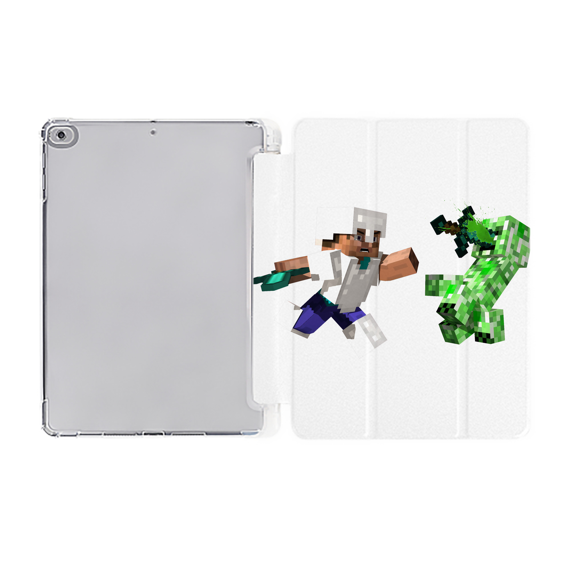 （画像用） マインクラフト ブロックの世界 Minecraft MC Block world IPad ケース ペン収納付き 三つ折りスタンド PUレザー×シリコン 対応機種9.5/10.5/10.9インチ